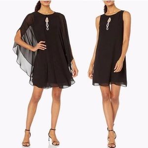 Elegant Black Chiffon Cape Dress